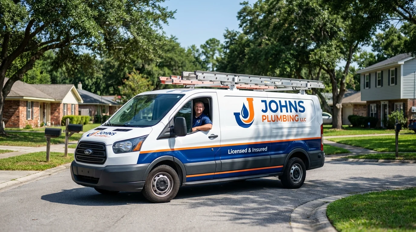 Johns Plumbing LLC service van in Urbandale, IA