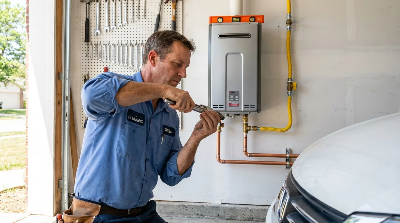 Tankless water heater installation by a Johns Plumbing LLC plumber in Urbandale